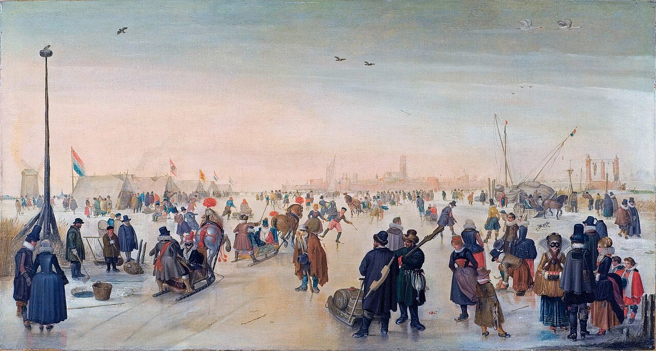 Winterlandschap met schaatsers bij de stad Kampen, Hendrick Avercamp ca. 1620